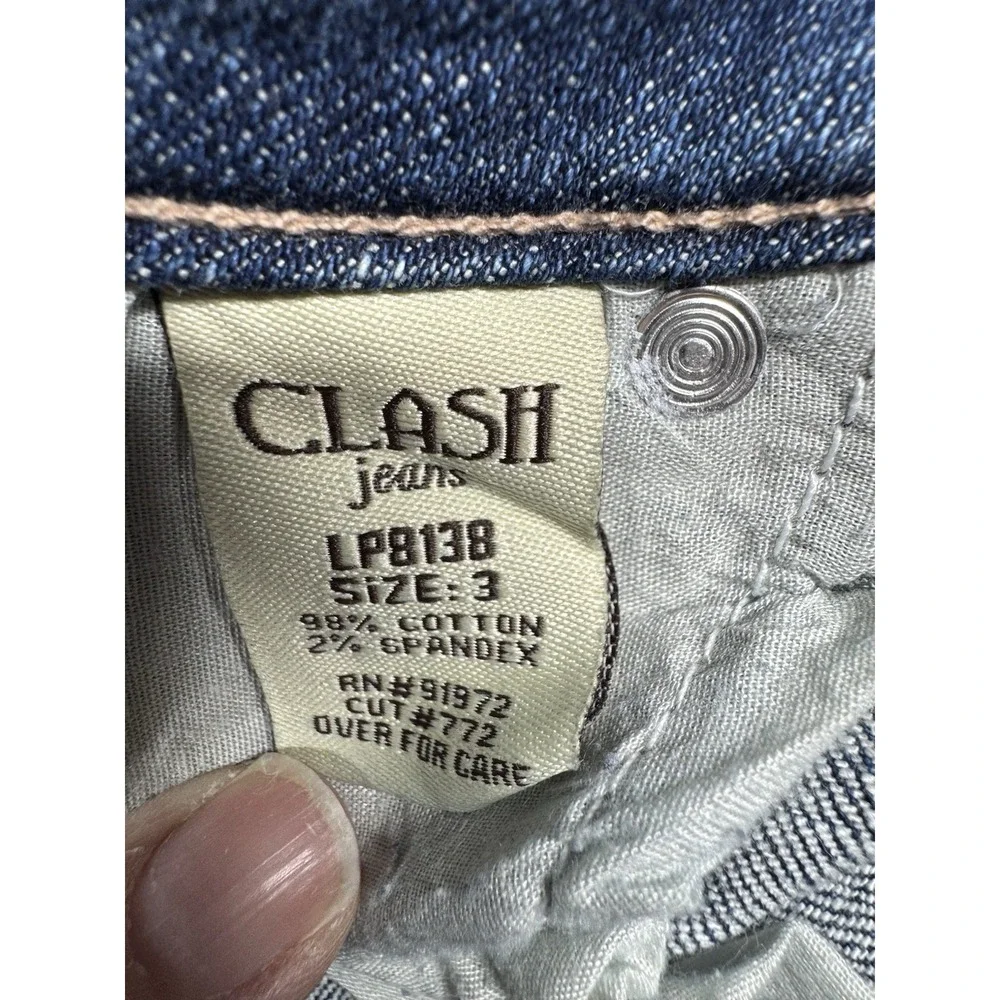 Clash Jeans womens 3 Distressed Blue Bootcut Embroidered‎ Western Boho Y2K